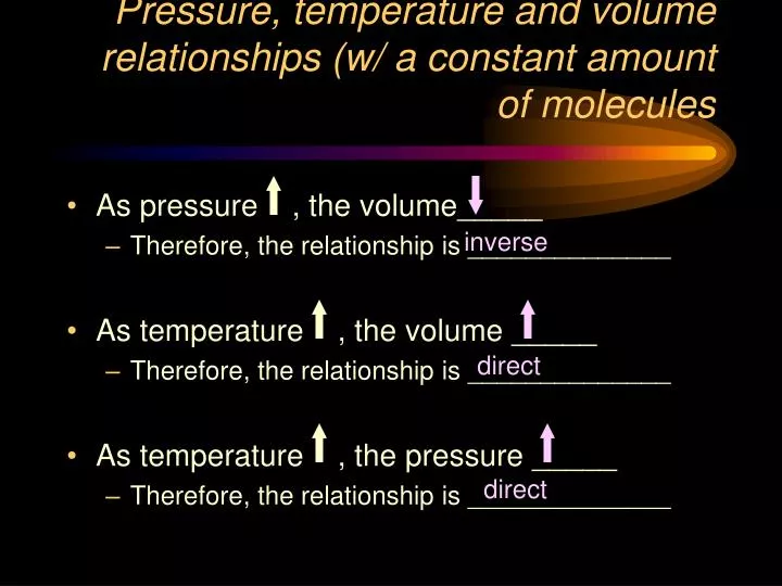 pressure temperature and volume relationships w a constant amount of molecules
