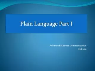 Plain Language Part I