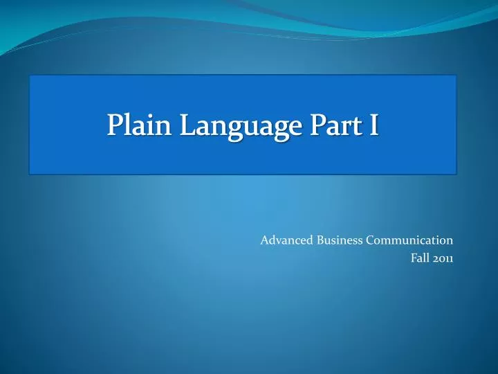 plain language part i