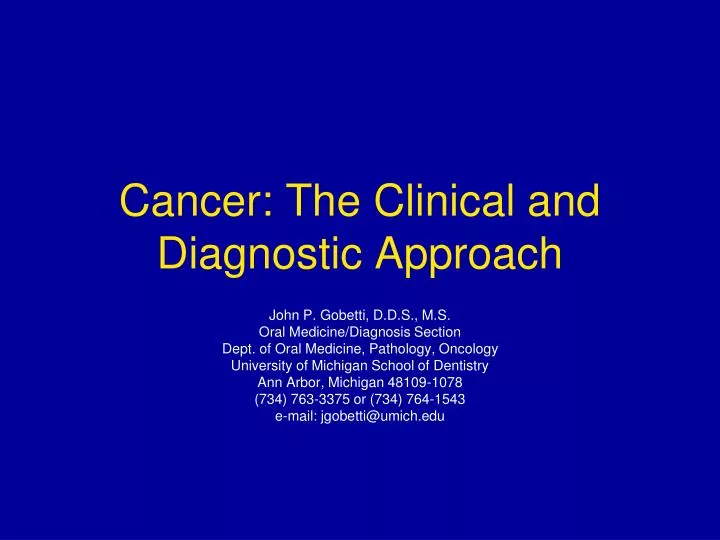 cancer the clinical and diagnostic approach