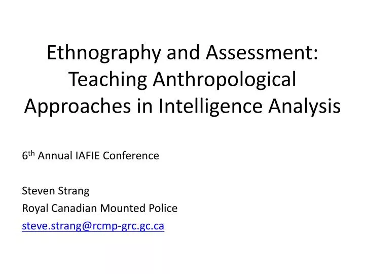 ethnography and assessment teaching anthropological approaches in intelligence analysis