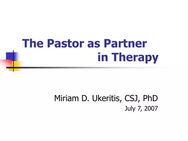 the pastor as partner in therapy