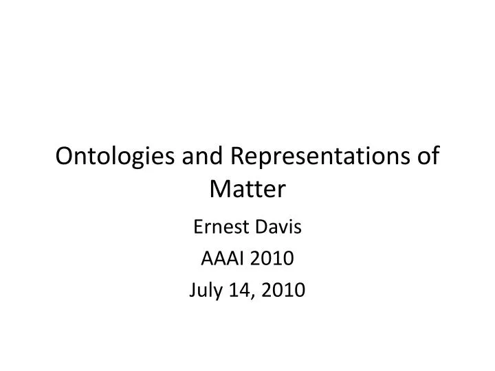 ontologies and representations of matter