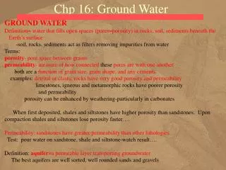 Chp 16: Ground Water