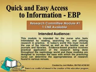 Research Committee Module #1 1 CNE Available
