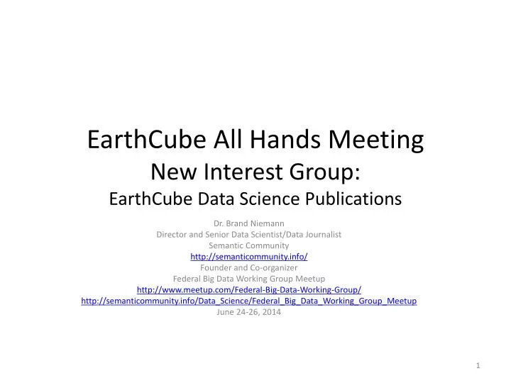 earthcube all hands meeting new interest group earthcube data science publications