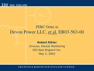 FERC Order in Devon Power LLC, et al. ER03-563-00