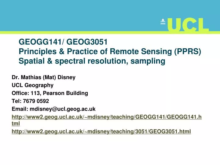 geogg141 geog3051 principles practice of remote sensing pprs spatial spectral r esolution sampling