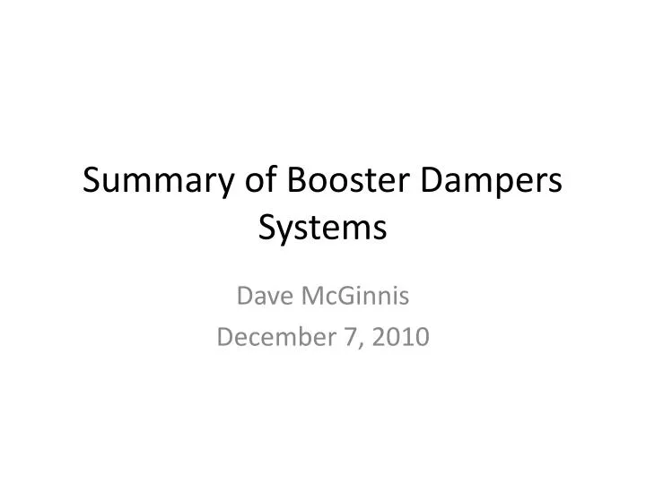 summary of booster dampers systems