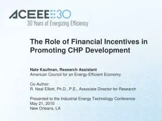 The Role of Financial Incentives in Promoting CHP Development
