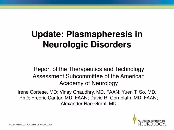 update plasmapheresis in neurologic disorders