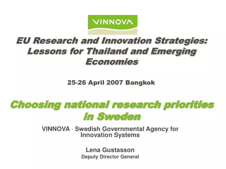 vinnova swedish governmental agency for innovation systems lena gustasson deputy director general