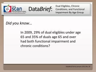 Dual Eligibles, Chronic Conditions, and Functional Impairment By Age Group