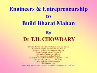 Engineers &amp; Entrepreneurship to Build Bharat Mahan