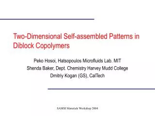 Two-Dimensional Self-assembled Patterns in Diblock Copolymers