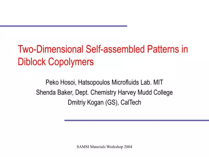 two dimensional self assembled patterns in diblock copolymers