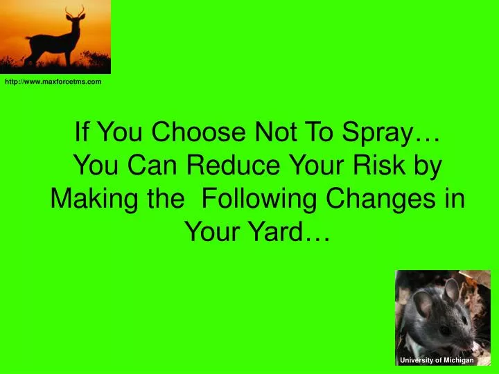 if you choose not to spray you can reduce your risk by making the following changes in your yard