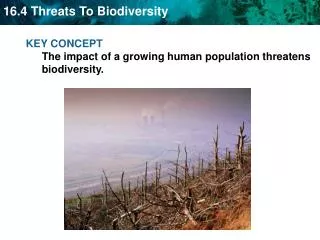 KEY CONCEPT The impact of a growing human population threatens biodiversity.