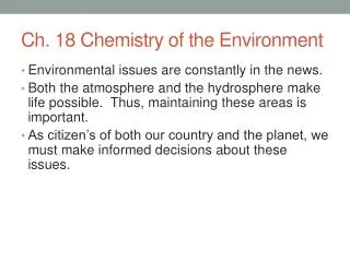Ch. 18 Chemistry of the Environment