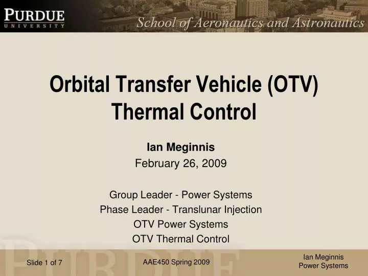 orbital transfer vehicle otv thermal control