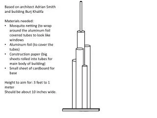 Based on architect Adrian Smith and building Burj Khalifa Materials needed: