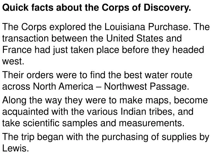 quick facts about the corps of discovery