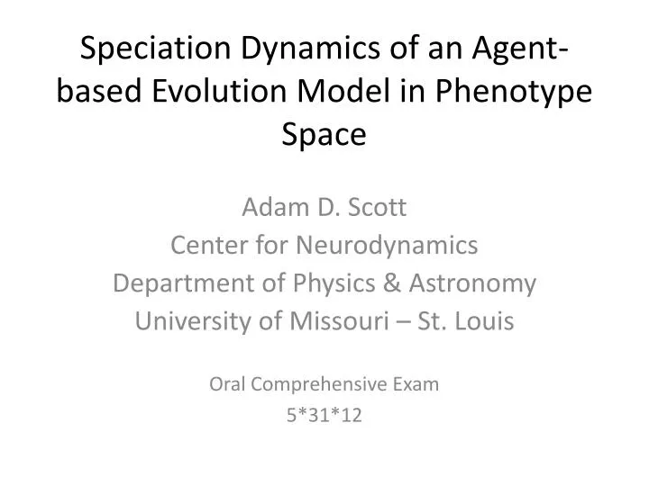 speciation dynamics of an agent based evolution model in phenotype space