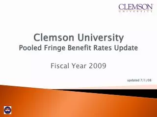 Clemson University Pooled Fringe Benefit Rates Update