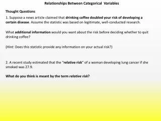 Relationships Between Categorical Variables