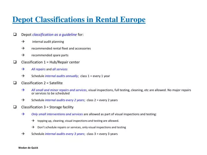 depot classifications in rental europe