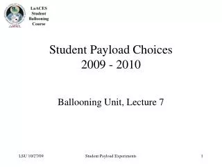 Student Payload Choices 2009 - 2010