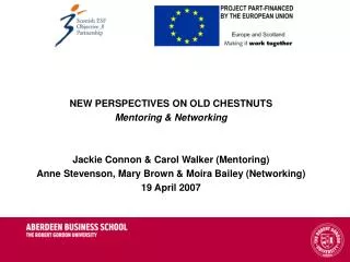 NEW PERSPECTIVES ON OLD CHESTNUTS Mentoring &amp; Networking