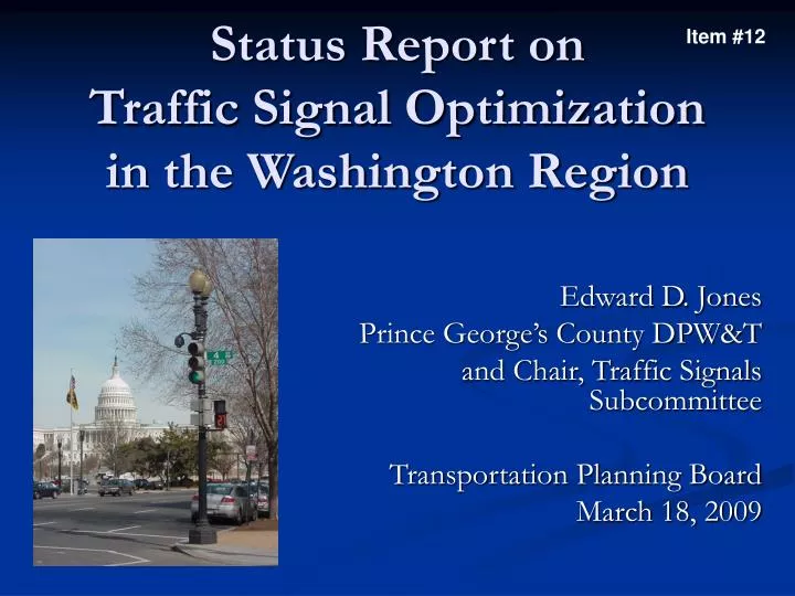 status report on traffic signal optimization in the washington region