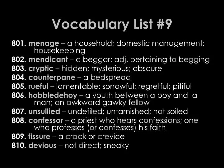vocabulary list 9