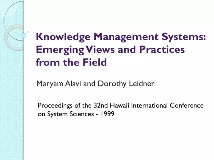 knowledge management systems emerging views and practices from the field