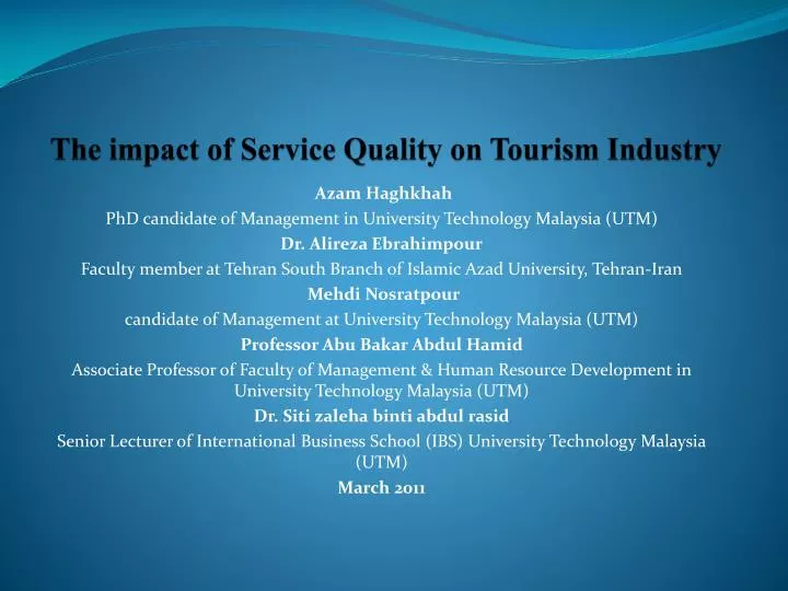 the impact of service quality on tourism industry