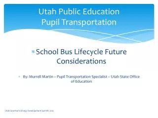 Utah Public Education Pupil Transportation