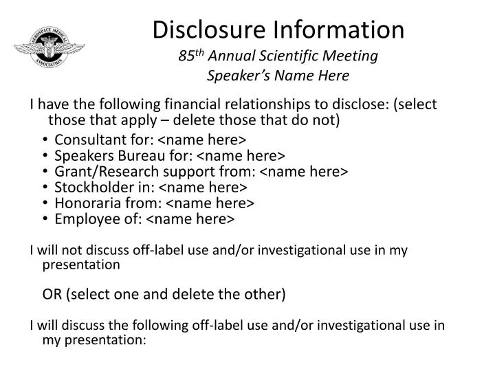 disclosure information 85 th annual scientific meeting speaker s name here