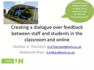 Creating a dialogue over feedback between staff and students in the classroom and online