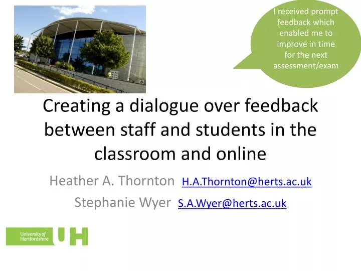 creating a dialogue over feedback between staff and students in the classroom and online