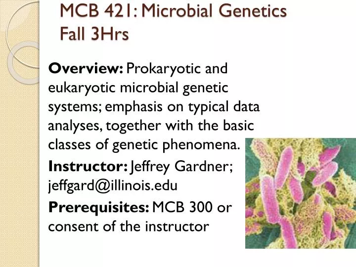 mcb 421 microbial genetics fall 3hrs