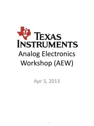 Analog Electronics Workshop (AEW)