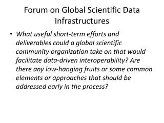 Forum on Global Scientific Data Infrastructures