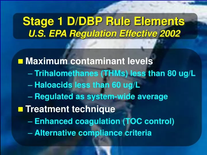 stage 1 d dbp rule elements u s epa regulation effective 2002