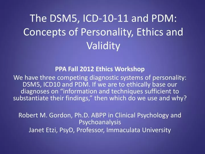 the dsm5 icd 10 11 and pdm concepts of personality ethics and validity