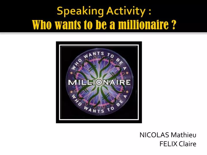speaking activity who wants to be a millionaire