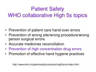 Patient Safety WHO collaborative High 5s topics