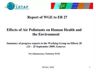 Report of WGE to EB 27