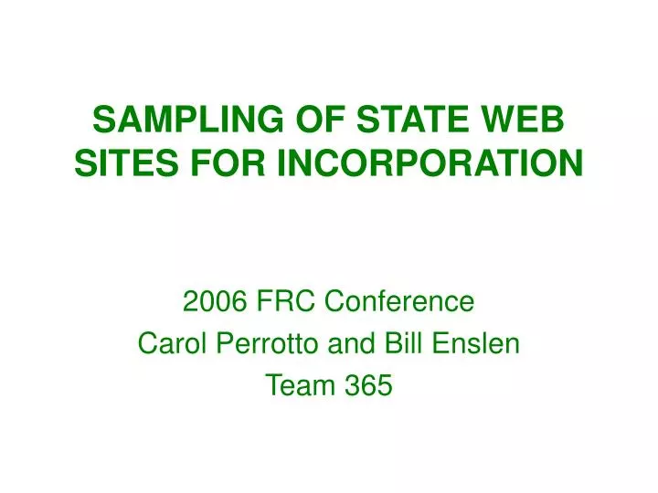 sampling of state web sites for incorporation