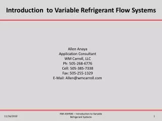 Introduction to Variable Refrigerant Flow Systems